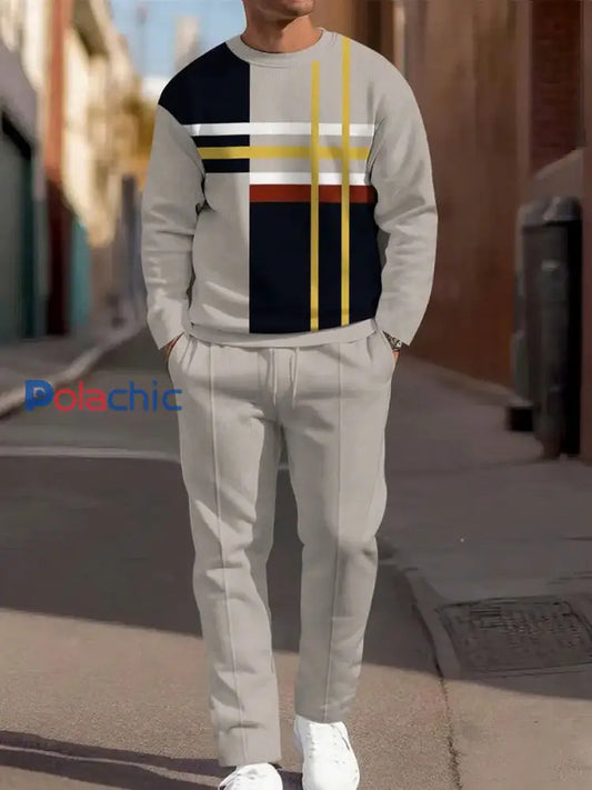 Ensemble de pantalons décontractés à la mode minimaliste vintage pour hommes deux pièces Multicolore / S
