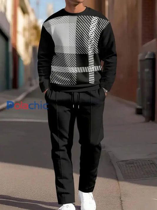 Ensemble de pantalons décontractés à la mode minimaliste vintage pour hommes deux pièces Noir / S