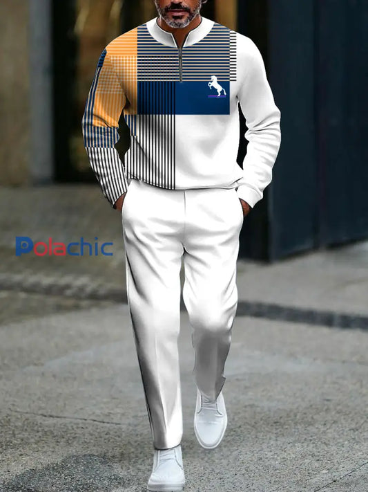 Ensemble de pantalons longs de polo d’affaires décontracté à rayures minimalistes pour hommes Multicolore / S