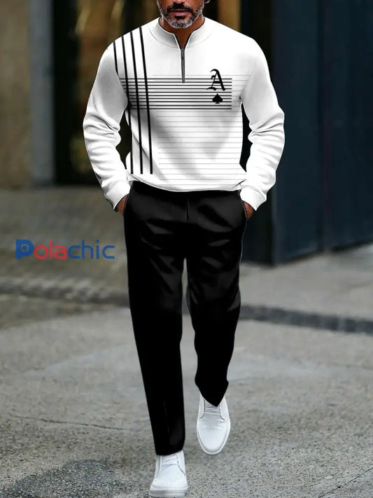Ensemble de pantalons longs de polo décontractés ligne asymétrique minimaliste vintage pour hommes Multicolore / S