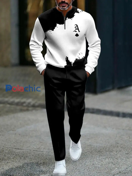 Ensemble de pantalons longs polo minimaliste délavé à l’encre d’inspiration vintage pour homme Multicolore / S
