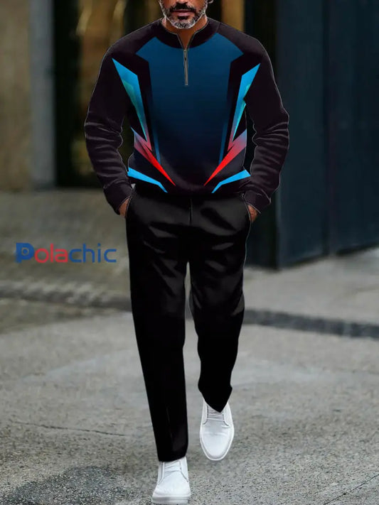 Ensemble de polo décontracté d’affaires géométrique coloré d’inspiration vintage pour hommes Multicolore / S