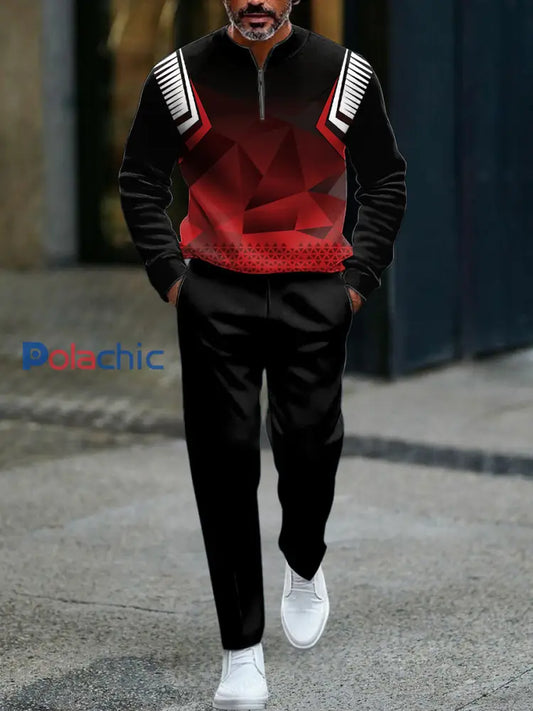 Ensemble de polo décontracté minimaliste géométrique d’inspiration rétro pour hommes Multicolore / S