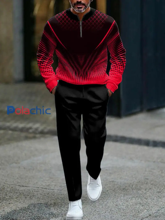 Ensemble de polo décontracté pour hommes rétro abstrait géométrique minimaliste Multicolore / S
