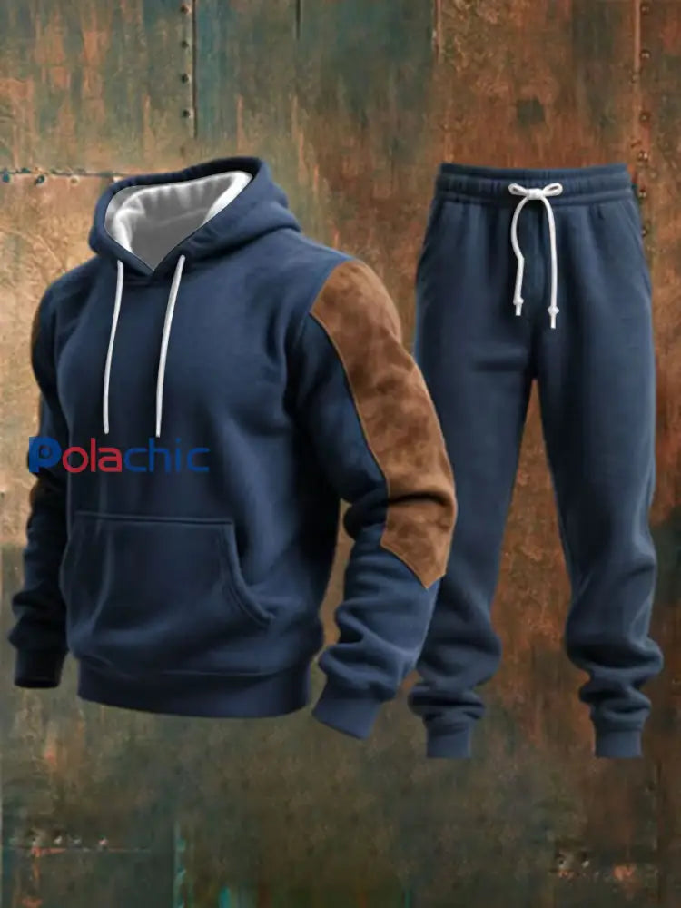 Ensemble de sweat à capuche rétro décontracté pour hommes Bleu / S