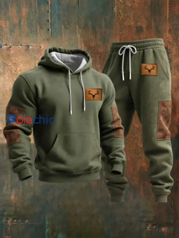 Ensemble de sweat à capuche rétro décontracté pour hommes vert d’armée / S