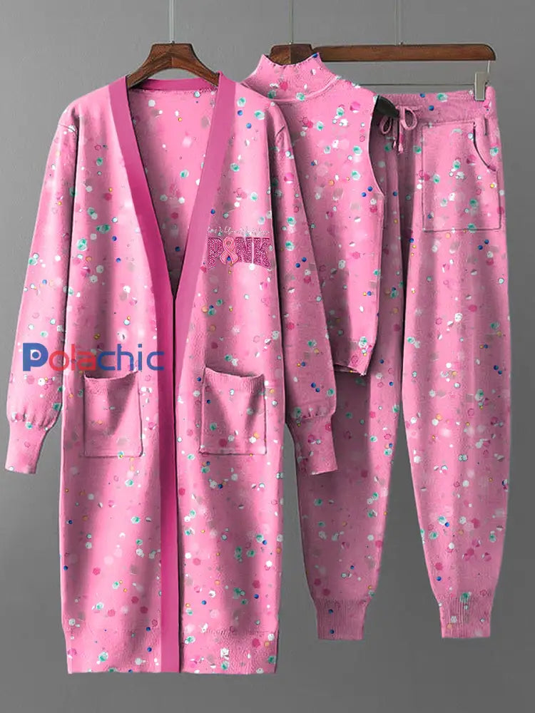 Ensemble de trois pièces en tricot de manteau à paillettes rose vintage pour femmes Multicolore / S