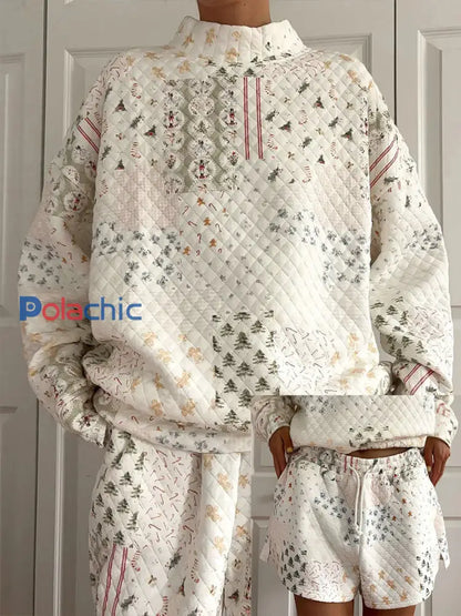 Ensembles sweatshirt et shorts de Noël pour femmes comme image / S
