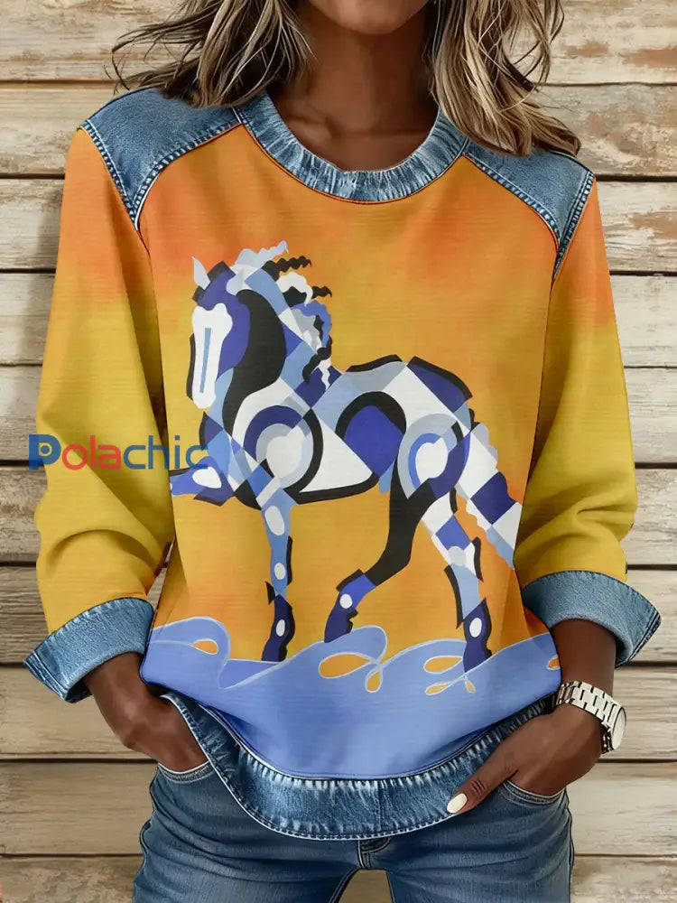 Femme Géométrique Horse Art Sweatshirts comme image / S
