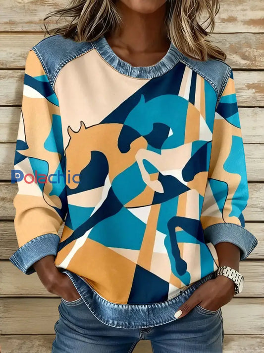 Femme Géométrique Horse Art Sweatshirts comme image / S