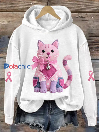 Femme Rose Chat Rose Ruban de Soutien de Sensibilisation au Cancer du Sein Sweatshirt blanc / S