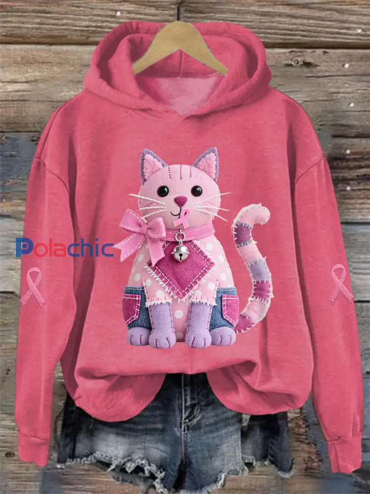 Femme Rose Chat Rose Ruban de Soutien de Sensibilisation au Cancer du Sein Sweatshirt rose foncé / S