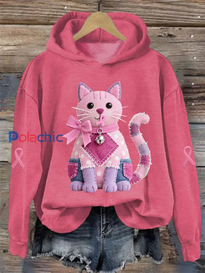 Femme Rose Chat Rose Ruban de Soutien de Sensibilisation au Cancer du Sein Sweatshirt rose foncé / S