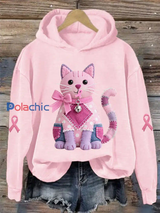 Femme Rose Chat Rose Ruban de Soutien de Sensibilisation au Cancer du Sein Sweatshirt rose / S