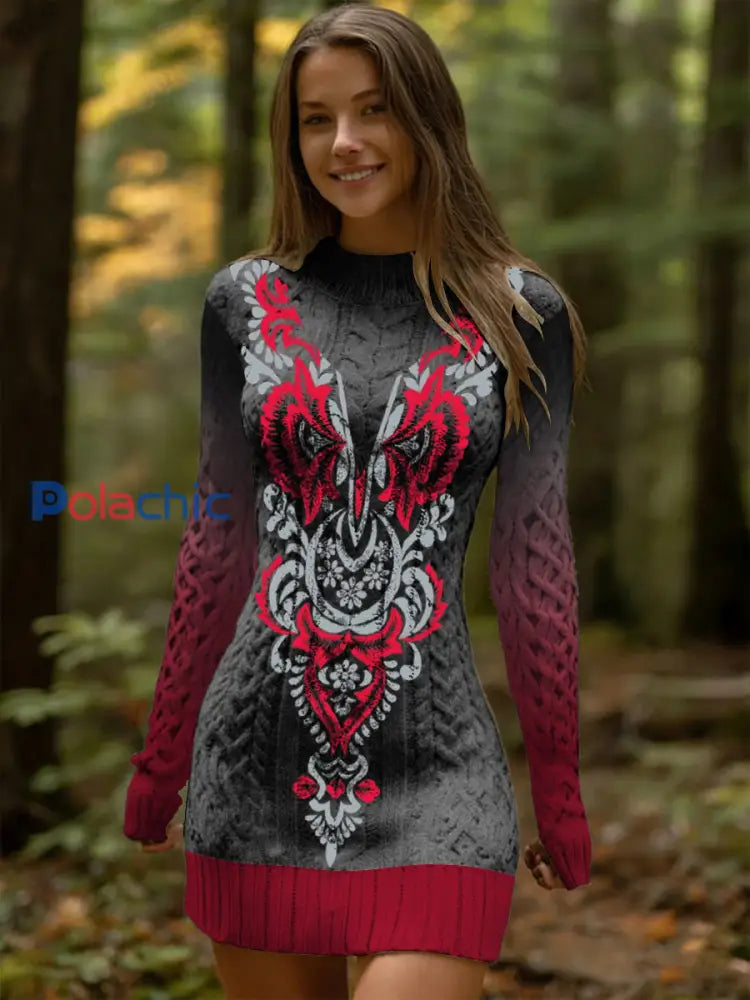 Femme Striking Noir-Rouge Motif Floral Ombre Torsadé Robe Multicolore / S