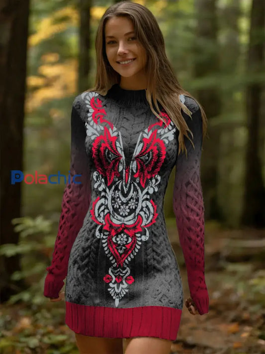 Femme Striking Noir-Rouge Motif Floral Ombre Torsadé Robe Multicolore / S