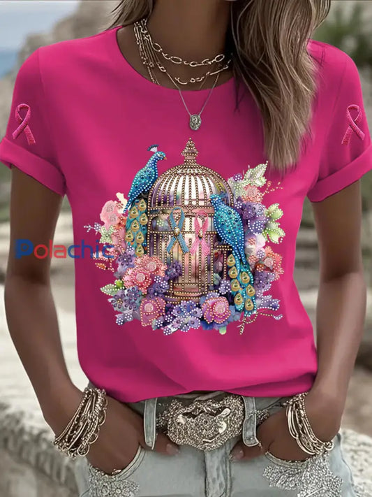 Femme Vintage Animal Floral Art Décontracté Manches Courtes A / S