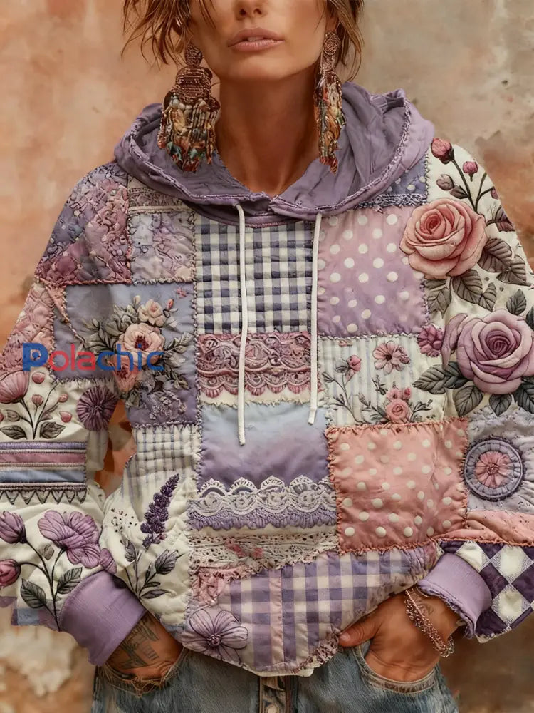 Femmes Alzheimer’s Awareness Violet Floral Patchwork Capuche comme image / S