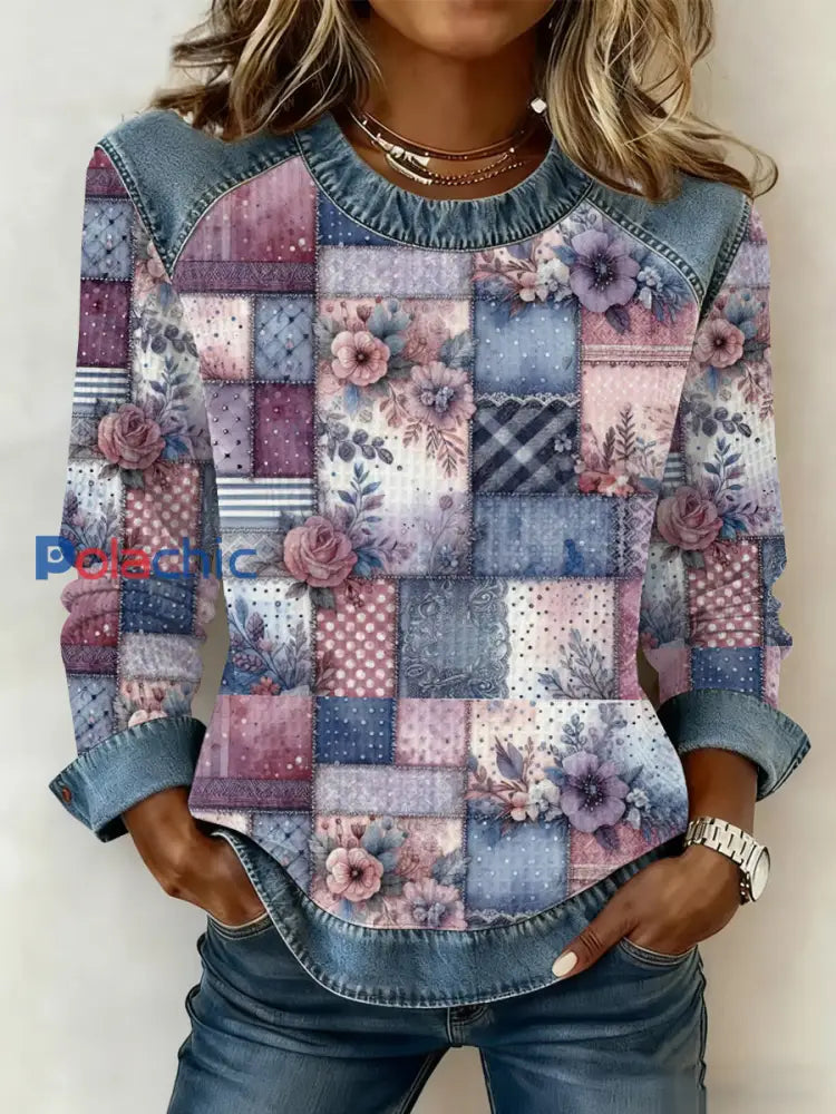 Femmes Alzheimer’s Awareness Violet Floral Patchwork Capuche comme image / S