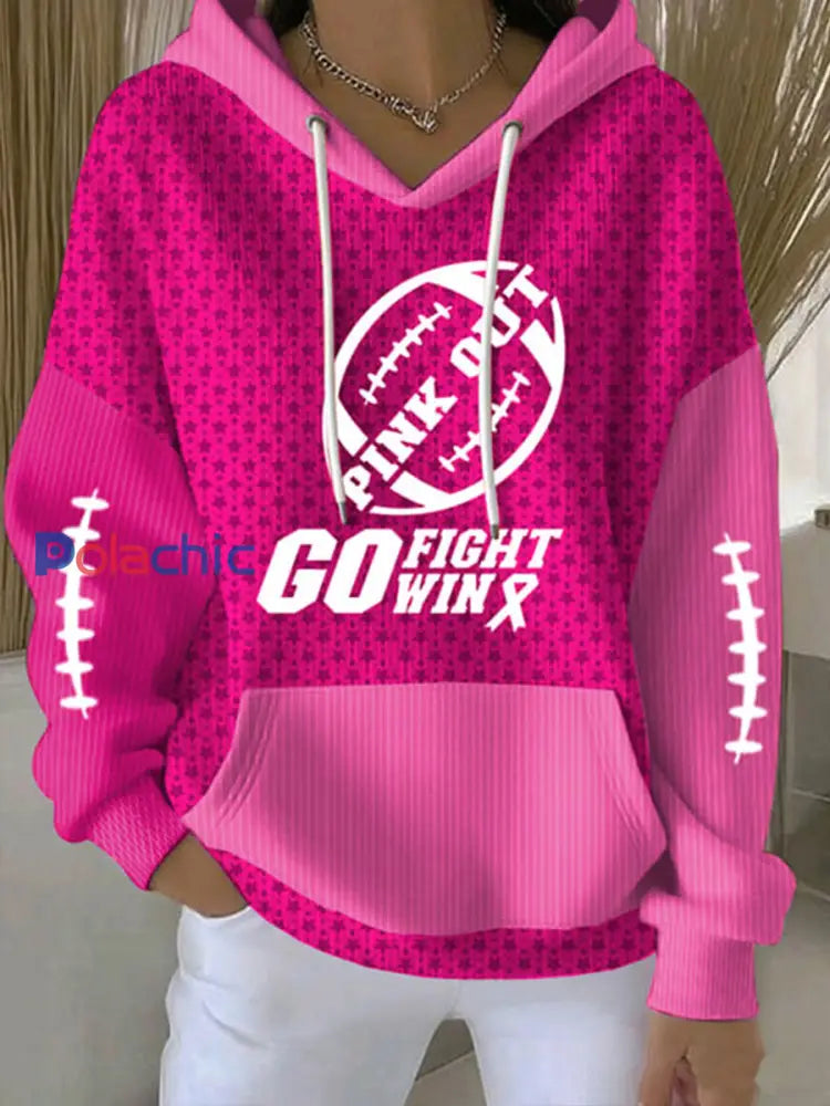 Femmes Breast Cancer Rugby Art Imprimer Hoodie Rose Rouge / S