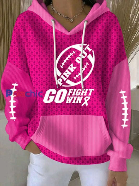 Femmes Breast Cancer Rugby Art Imprimer Hoodie Rose Rouge / S