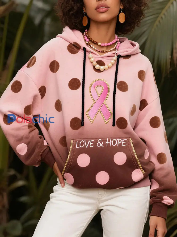 Femmes Cancer du sein à pois Hoodie Rose / S