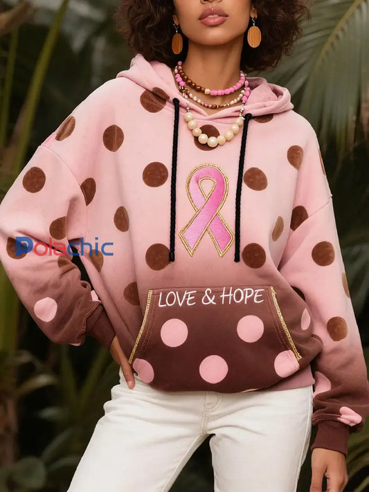 Femmes Cancer du sein à pois Hoodie Rose / S
