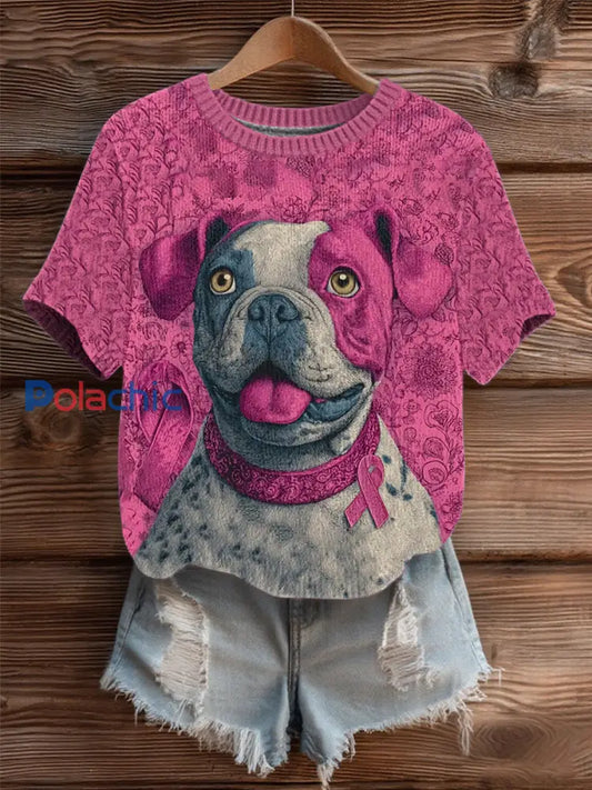 Femmes Cancer Du Sein Patchwork Chien Art Haut En Tricot Confortable comme image / S