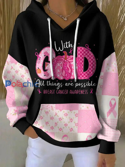 Femmes Cancer du sein Sensibilisation Floral Imprimé Hoodie Noir