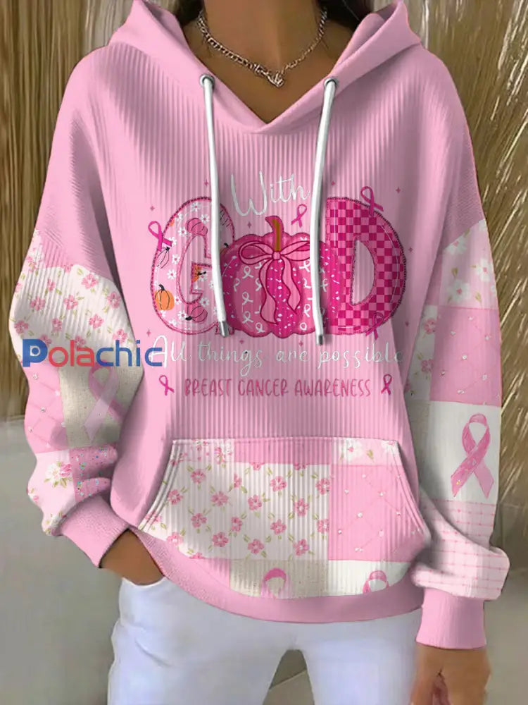 Femmes Cancer du sein Sensibilisation Floral Imprimé Hoodie Rose