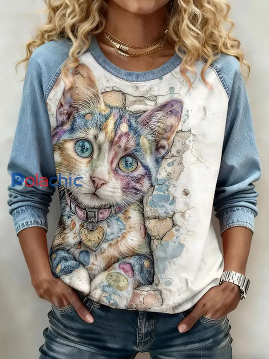 Femmes Chat Imprimer Sweatshirts comme image / S