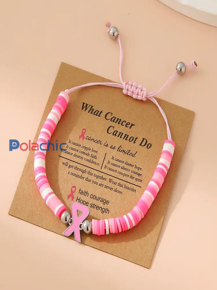 Femmes Courage Force Ruban Rose Bracelet de sensibilisation au cancer du sein Image 1 / JM
