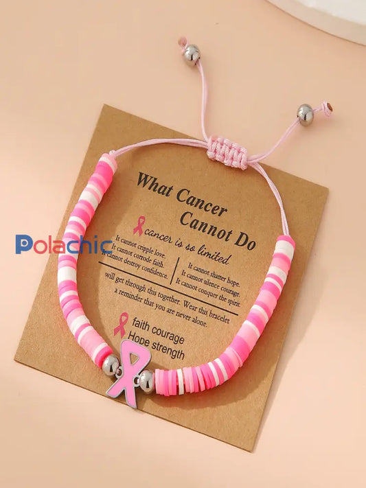 Femmes Courage Force Ruban Rose Bracelet de sensibilisation au cancer du sein Image 1 / JM