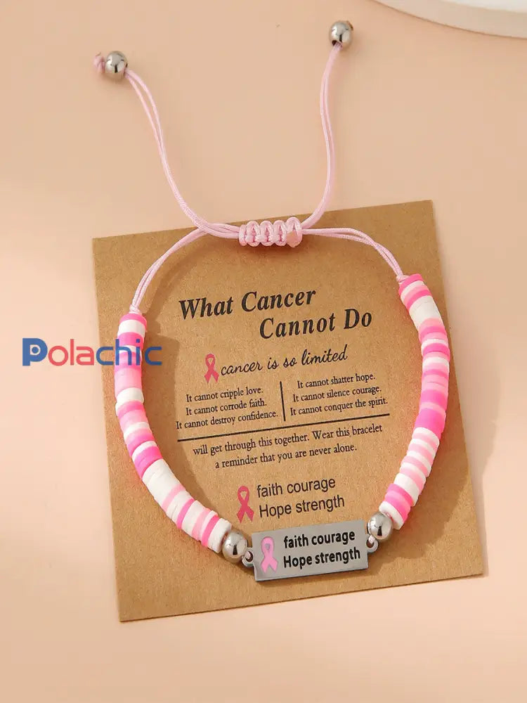 Femmes Courage Force Ruban Rose Bracelet de sensibilisation au cancer du sein Image 2 / JM