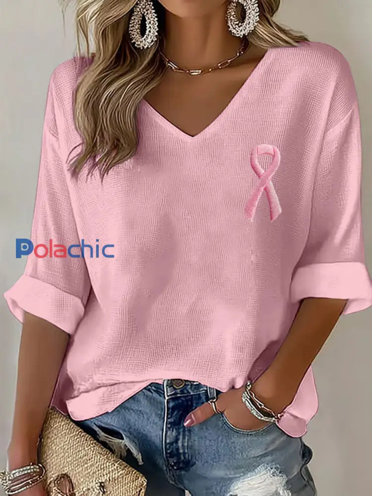 Femmes de la sensibilisation du cancer du sein rose ruban V-Neck Tops