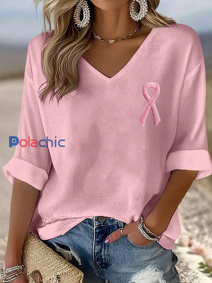 Femmes de la sensibilisation du cancer du sein rose ruban V-Neck Tops Rose / S