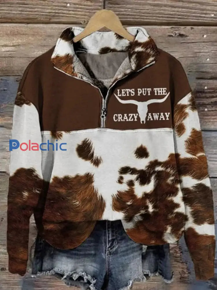 Femmes de mettre le fou loin Imprimer Casual Zipper Sweatshirt comme image / S