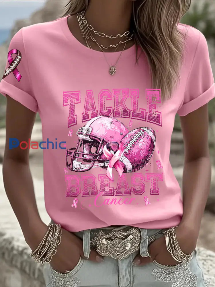 Femmes de sensibilisation au cancer du sein Football rose sur le ruban rose T shirt imprimé Rose / S