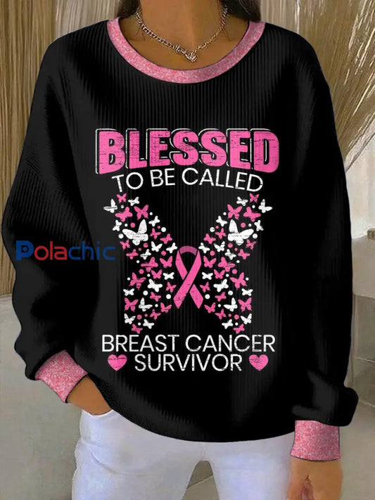 Femmes du cancer du sein col rond manches longues Sweatshirt Noir / S