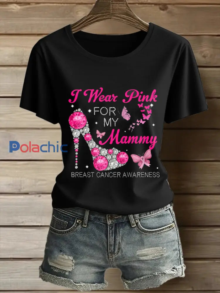 Femmes du cancer du sein imprimé mode Vintage lâche T-shirt à manches courtes Noir / S