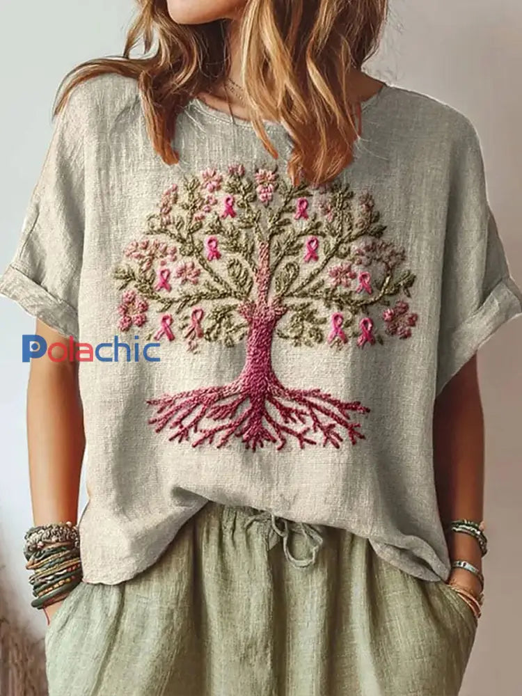 Femmes du cancer du sein ruban rose Arbre Tops Abricot / S