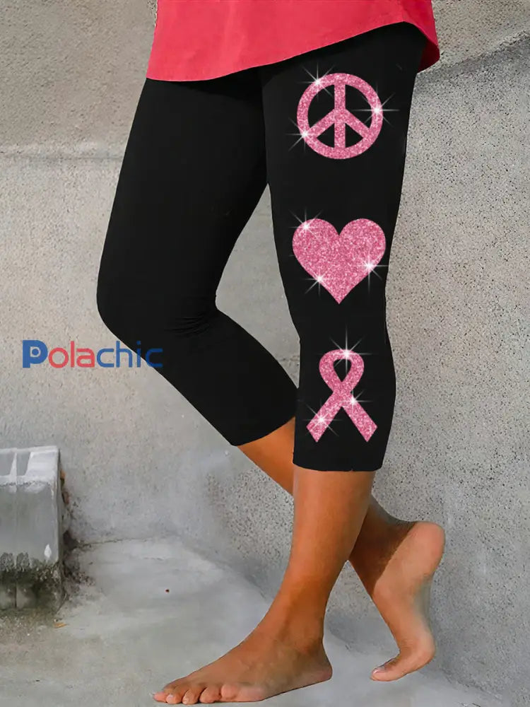 Femmes du cancer du sein sensibilisation paix amour cure imprimer leggings
