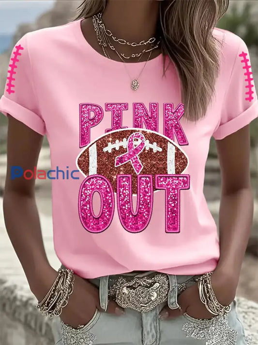 Femmes du cancer du sein sensibilisation rose ruban rose imprimé T-shirt décontracté Rose / S