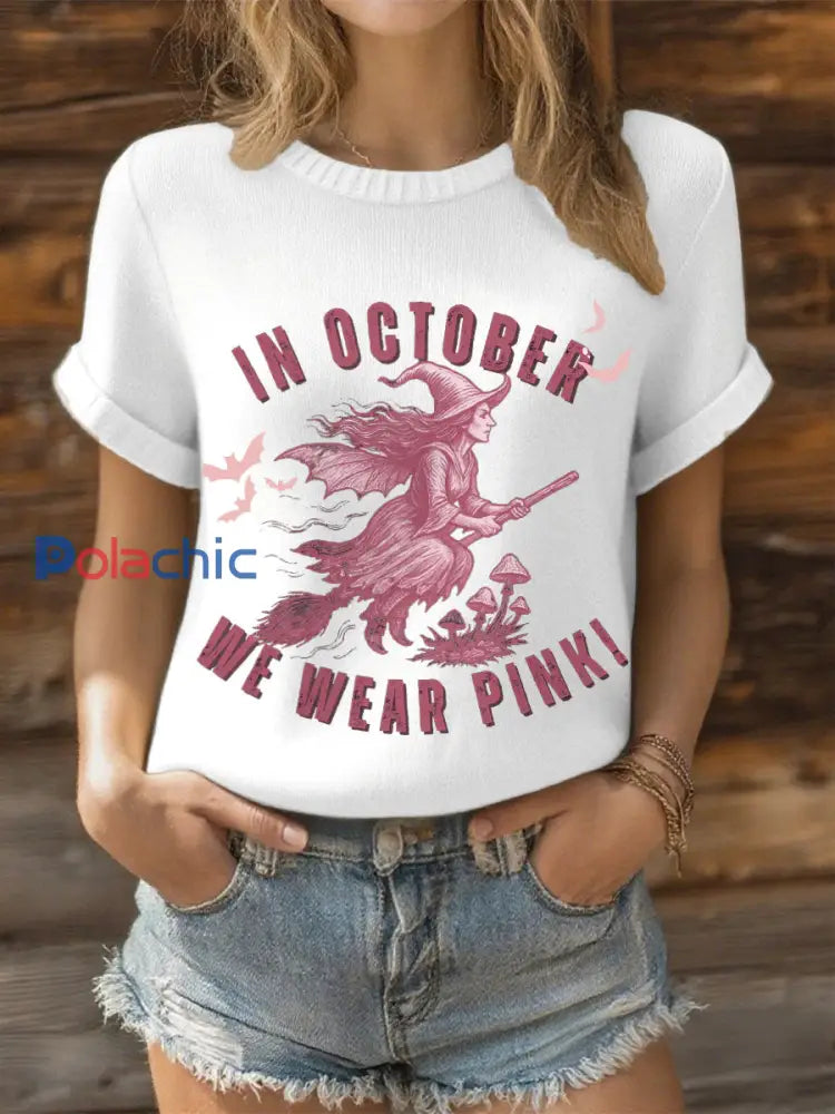 Femmes en octobre nous portons des hauts de sorcière rose blanc / S