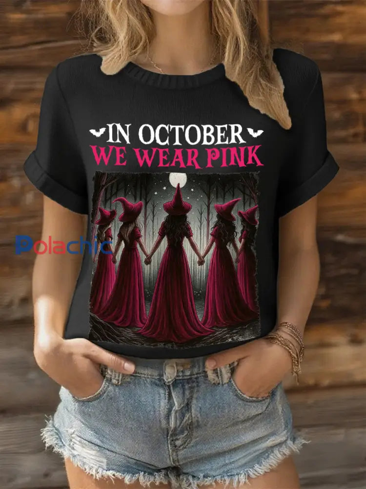 Femmes en octobre nous portons des hauts de sorcière rose noir / S