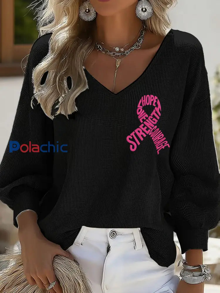 Femmes Hope Force Love Courage Hauts de sensibilisation au cancer du sein noir / S