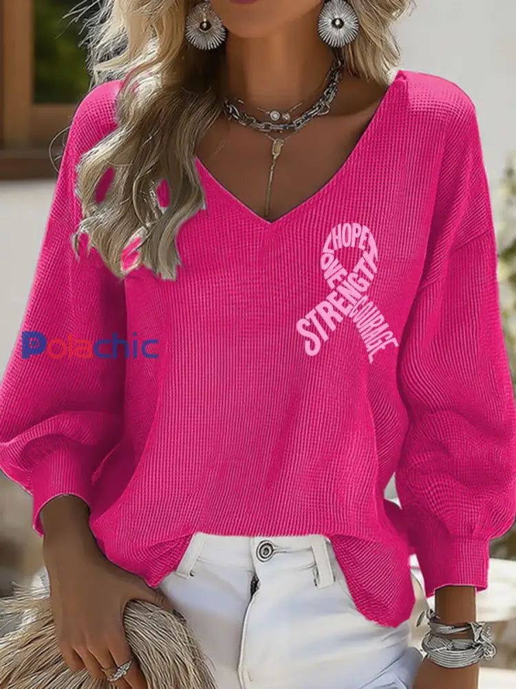 Femmes Hope Force Love Courage Hauts de sensibilisation au cancer du sein rose foncé / S