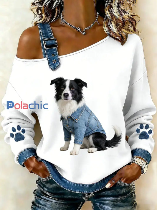 Femmes Mignon Imprimé Animal Denim Patchwork Haut Confortable A / S