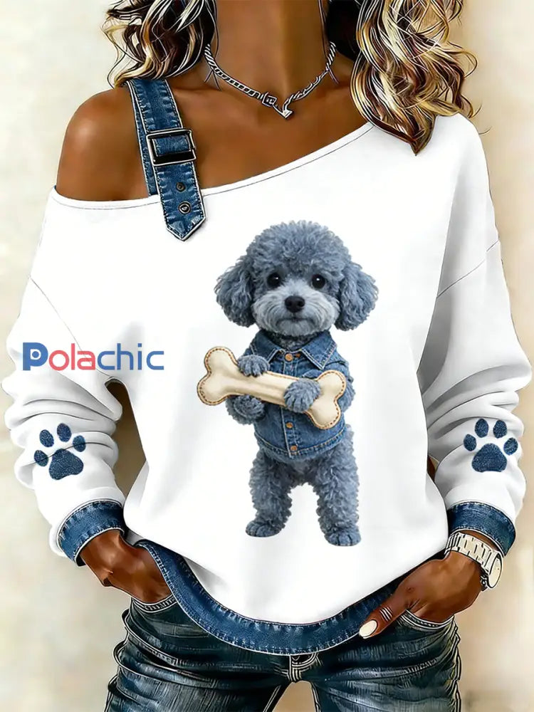 Femmes Mignon Imprimé Animal Denim Patchwork Haut Confortable A / S