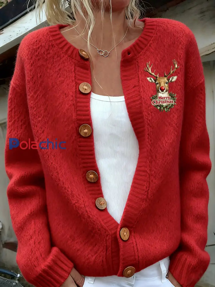 Femmes Noël Animal Art Casual Cardigan Top A / S